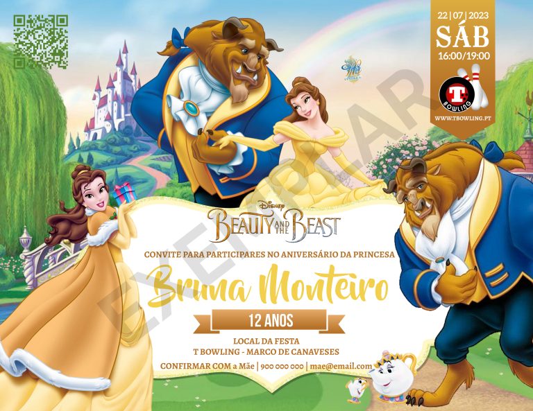 Convite de aniversário da Bela e o Monstro