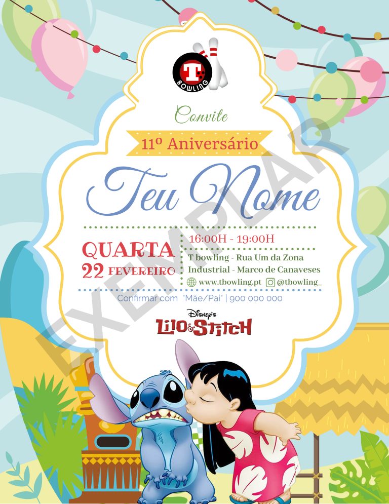Convite de aniversário de Lilo e Stitch