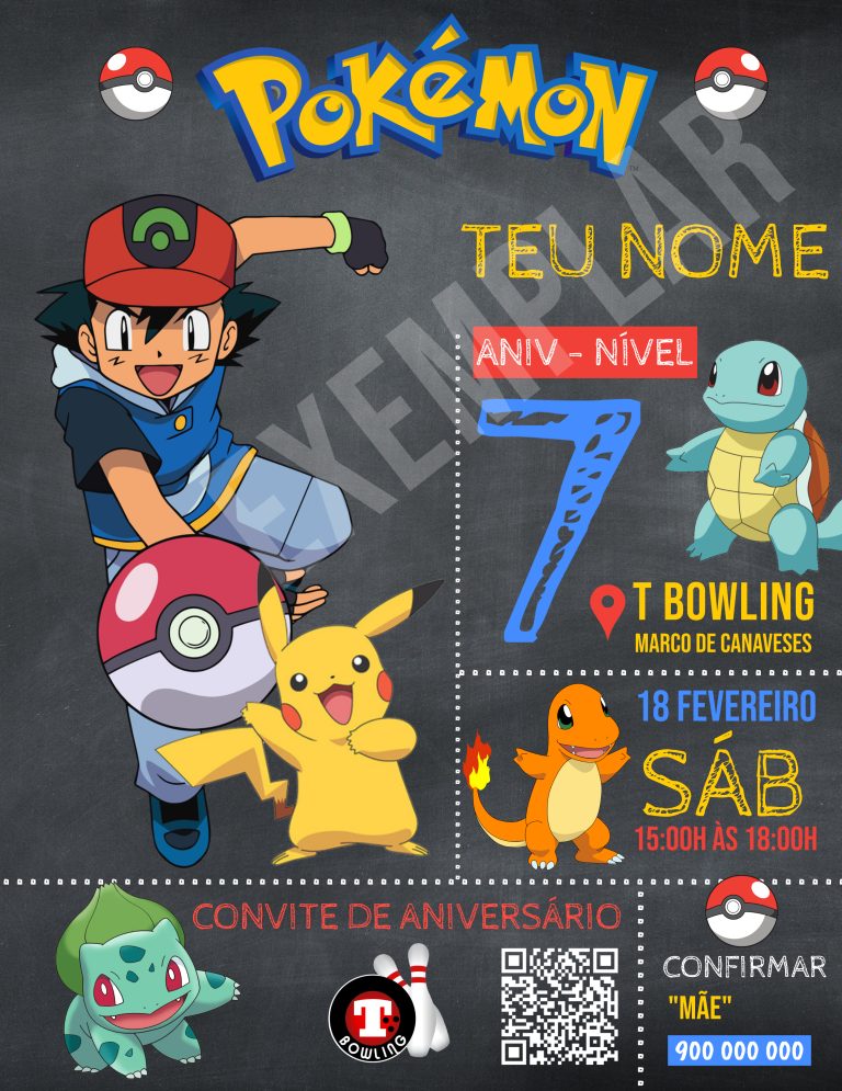Convite de aniversário do Pokemon